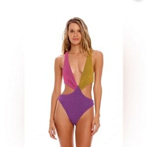 Agua Bendita Pink, Gold & Purple Cutout One-Piece